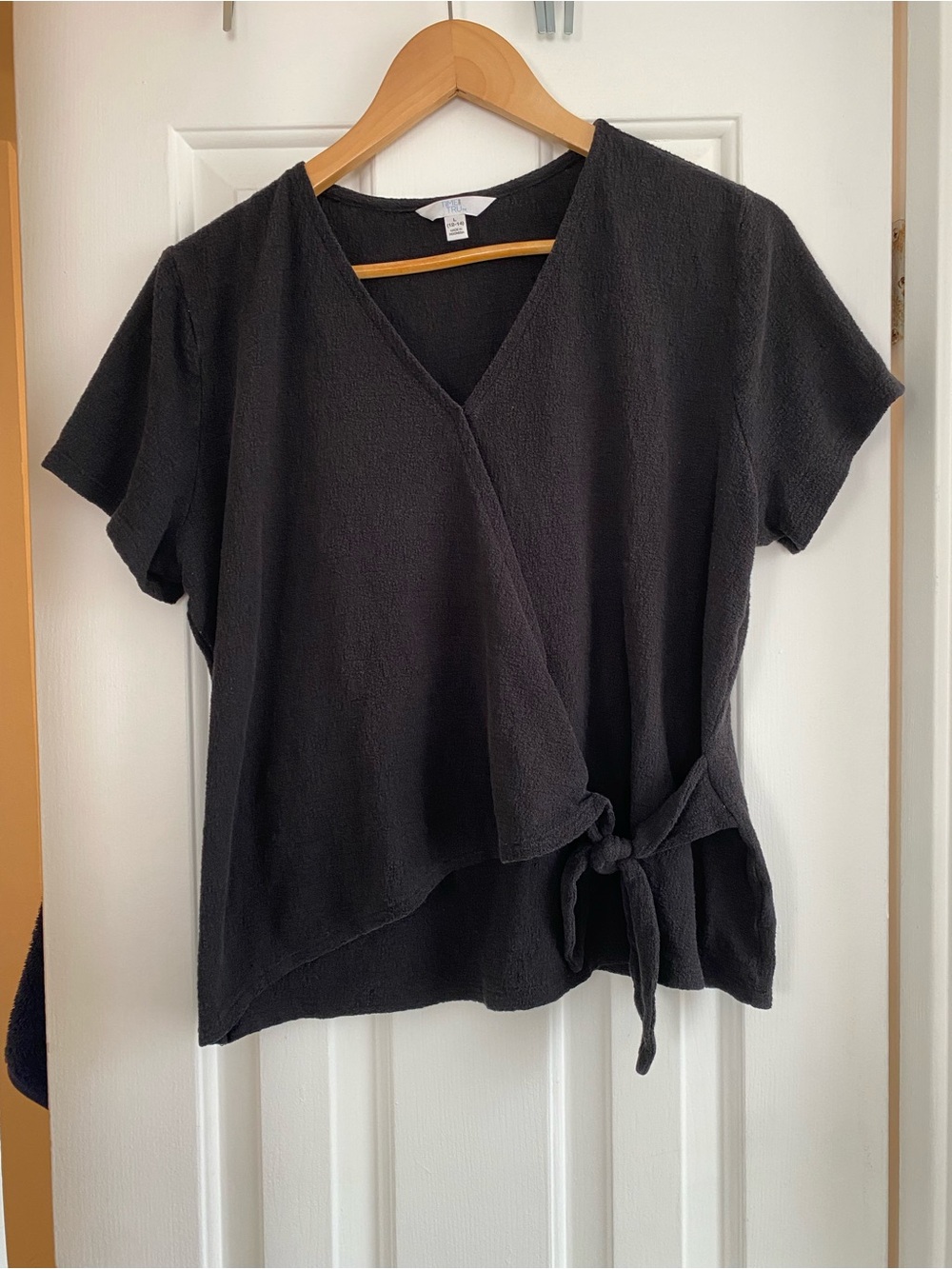Time and Tru Black Short Sleeve Wrap Tie Blouse